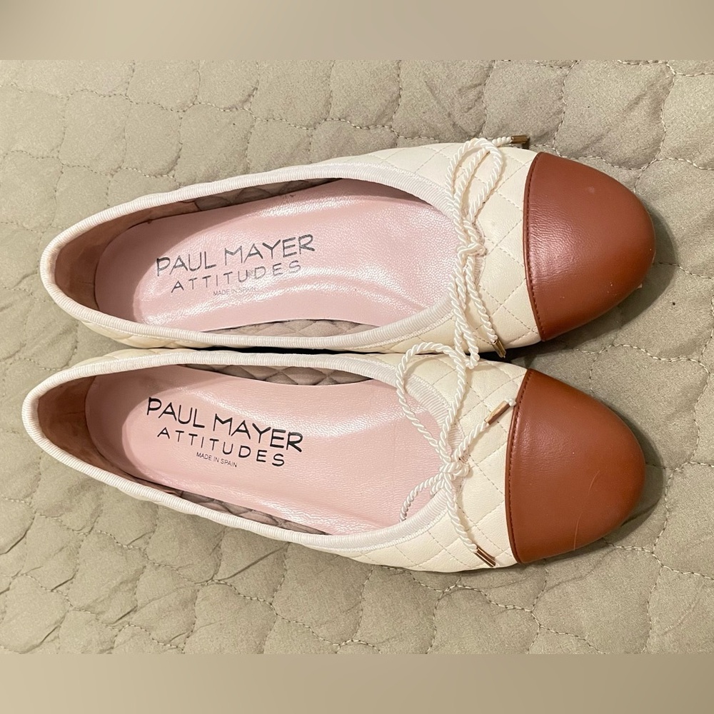 Paul Mayer Cream and Brown Ballet Flats